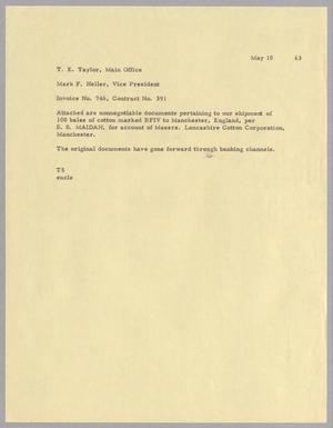 [Letter from T. E. Taylor to Mark F. Heller, May 10, 1963]