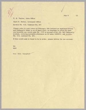 [Letter from T. E. Taylor to Mark F. Heller, May 8, 1963]