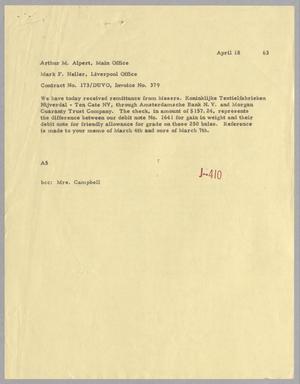 [Memorandum from Arthur M. Alpert to Mark F. Heller, April 18, 1963]