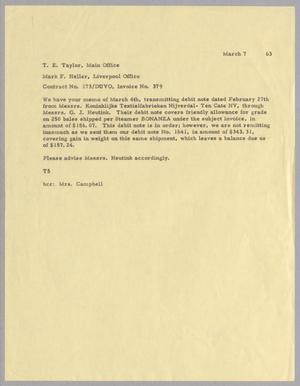 [Letter from T. E. Taylor to Mark F. Heller, March 7, 1963]