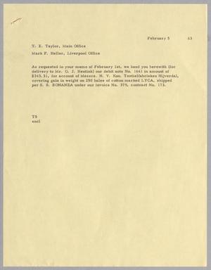 [Letter from T. E. Taylor to Mark F. Heller, February 5, 1963]