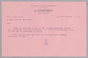 [Internal Correspondence From Liverpool Office to Main Office, Galveston, January 11, 1963]