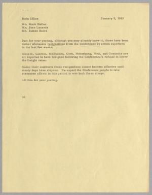 [Letter from Harris L. Kempner to Main Office, January 5, 1963]
