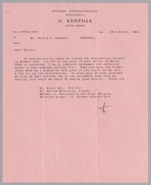 [Letter to Harris L. Kempner, March 28, 1963]