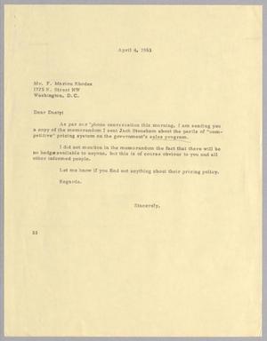 [Letter from Harris L. Kempner to F. Marion Rhodes ,April 4, 1963]