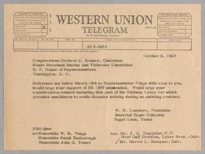 [Telegram from W. H. Louviere to Herbert C. Bonner, October 8, 1963]