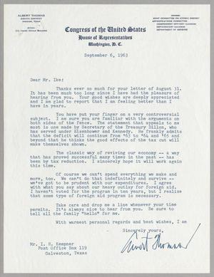[Letter from Albert Thomas to Isaac H. Kempner, September 6, 1963]