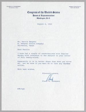 [Letter from Clark W. Thompson to Harris Kempner, August 2, 1963]