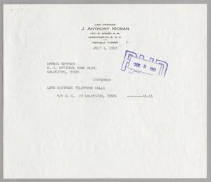 [Invoice for Telephone Calls Made by Harris Kempner, July 1963]