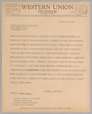 [Copy of Telegram from Harris L. Kempner to President Lyndon B. Johnson, February 15, 1965]