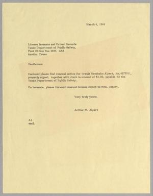 [Letter from Arthur M. Alpert to License Issuance and Driver Records, March 4, 1966]