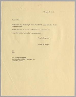 Primary view of object titled '[Letter from Arthur M. Alpert to Edward Schreiber, February 9, 1966]'.