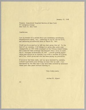 [Letter from Arthur M. Alpert to Hospital Service of New York, January 12, 1965]