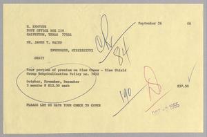 Primary view of object titled '[Bill for Blue Cross - Blue Shield Premium, September 6, 1966]'.