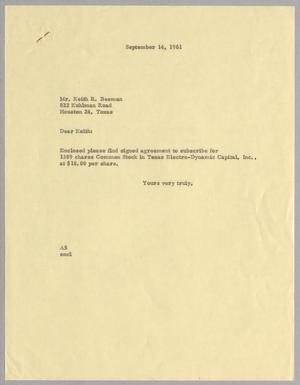 [Letter from Arthur M Alpert to Keith R. Beeman, September 14, 1961]