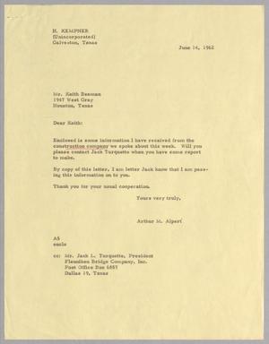 [Letter from Arthur M. Alpert to Keith Beeman, June 14, 1962]
