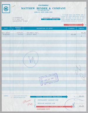 Primary view of object titled '[Account Statement for Matthew Bender & Company, March 1966]'.