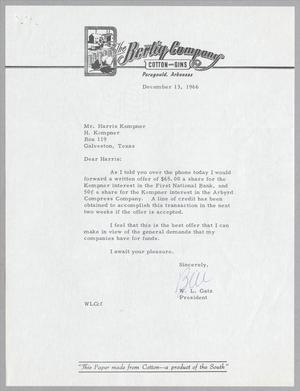 [Letter from William L. Gatz to Harris Kempner, December 13, 1966]