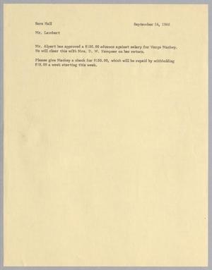 [Letter from Sara Hall to Mr. Lambert, September 14, 1966]