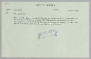 [Letter from Sara Hall to L. C. Lambert , May 26, 1966]