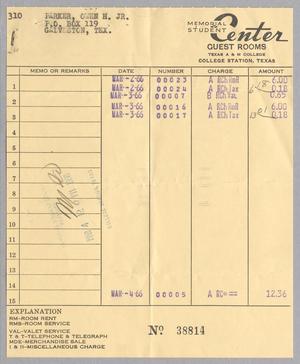 [Invoice for Balance Due to the Memorial Student Center Guest Rooms, March 1966]