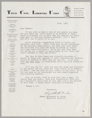 [Letter from the Texas Civil Liberties Union, June, 1965]