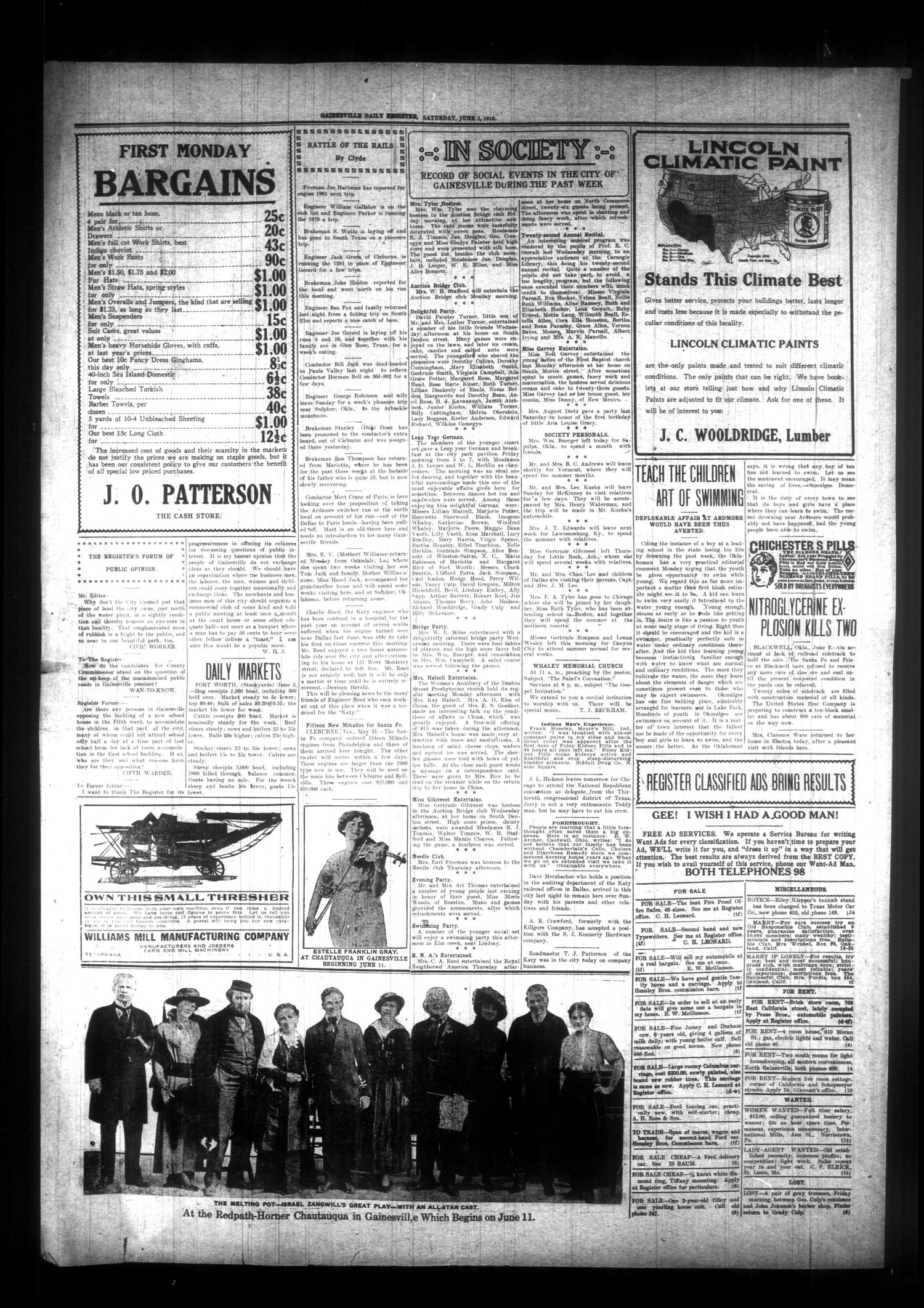 Gainesville Daily Register and Messenger (Gainesville, Tex.), Vol. 32, No. 286, Ed. 1 Saturday, June 3, 1916
                                                
                                                    [Sequence #]: 4 of 6
                                                