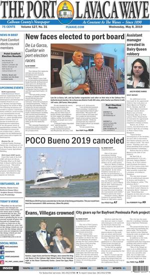 Primary view of object titled 'The Port Lavaca Wave (Port Lavaca, Tex.), Vol. 127, No. 31, Ed. 1 Wednesday, May 8, 2019'.