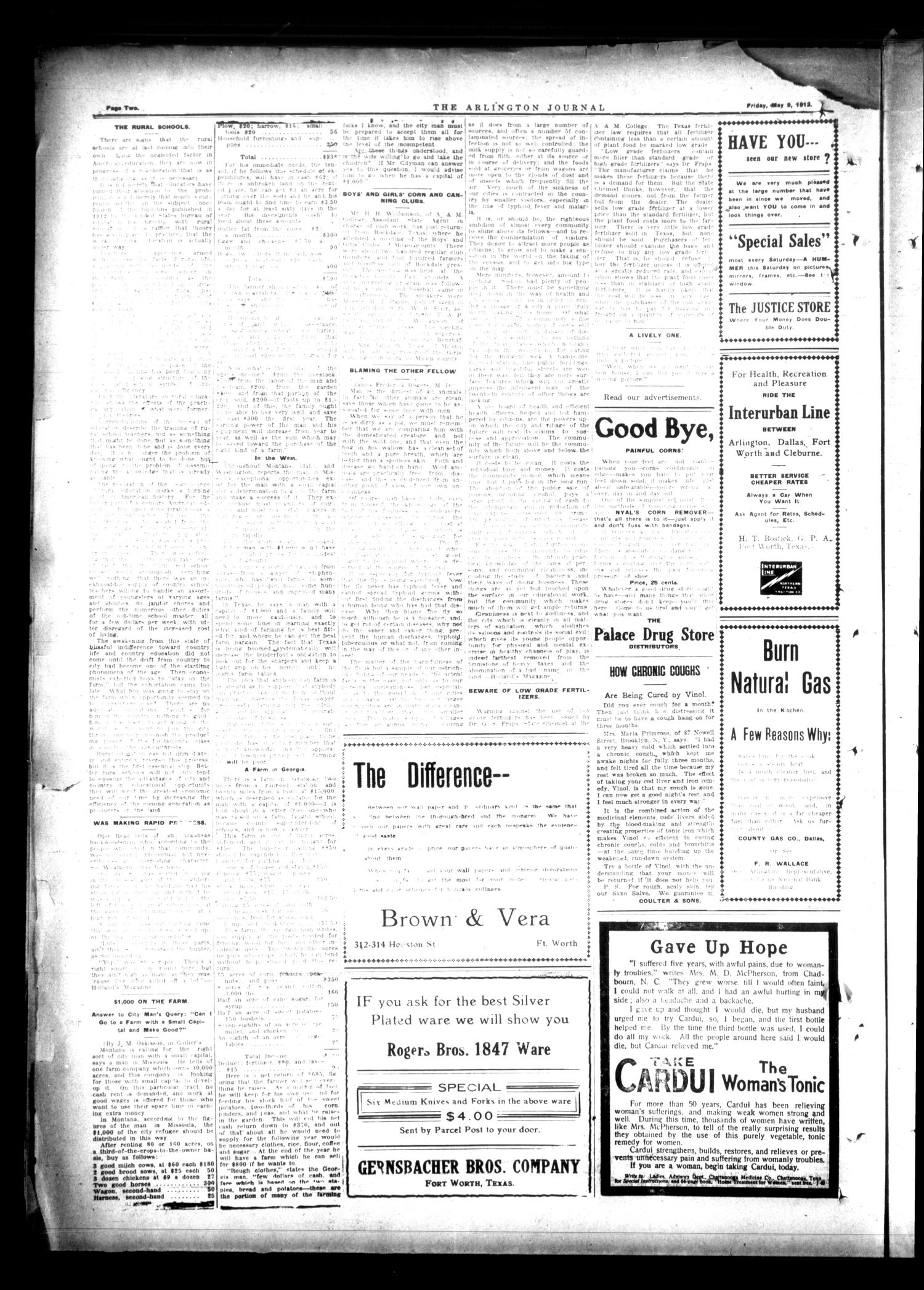 Arlington Journal (Arlington, Tex.), Vol. 12, No. 16, Ed. 1 Friday, May 9, 1913
                                                
                                                    [Sequence #]: 2 of 8
                                                