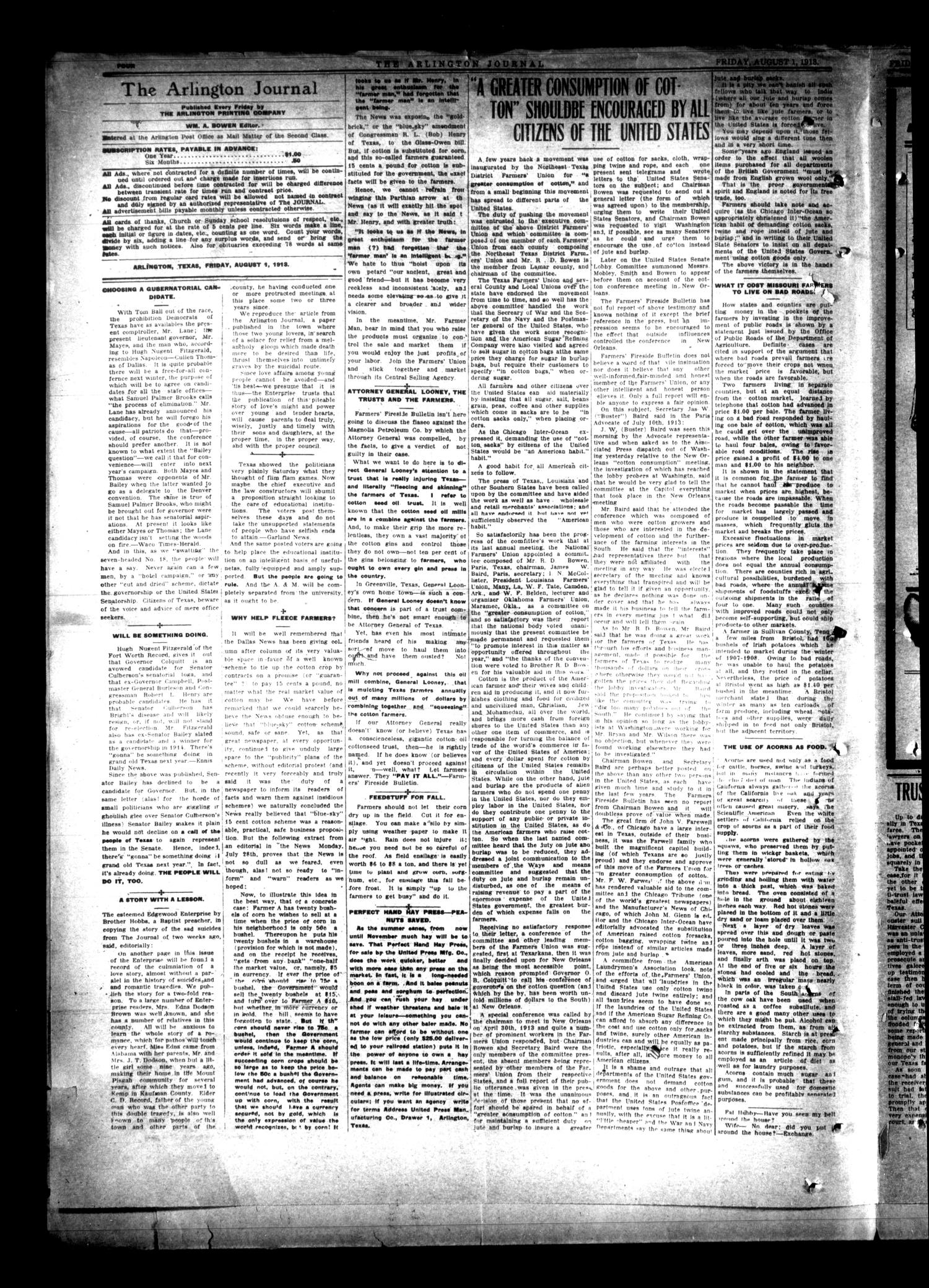 Arlington Journal (Arlington, Tex.), Vol. 12, No. 27, Ed. 1 Friday, August 1, 1913
                                                
                                                    [Sequence #]: 4 of 8
                                                