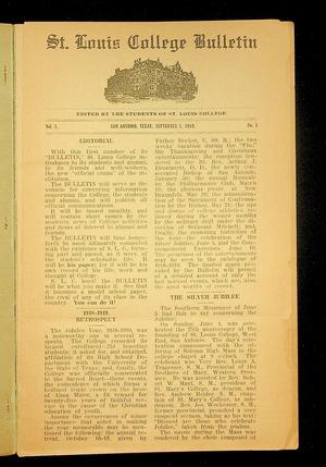 St. Louis College Bulletin (San Antonio, Tex.), Vol. 1, No. 1, Ed. 1, September 1919