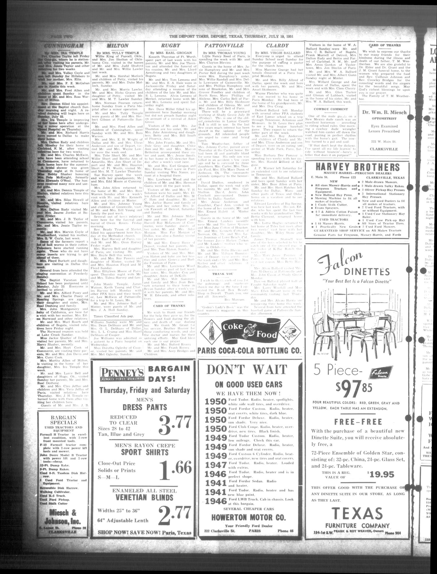 The Deport Times (Deport, Tex.), Vol. 42, No. 24, Ed. 1 Thursday, July 19, 1951
                                                
                                                    [Sequence #]: 2 of 8
                                                