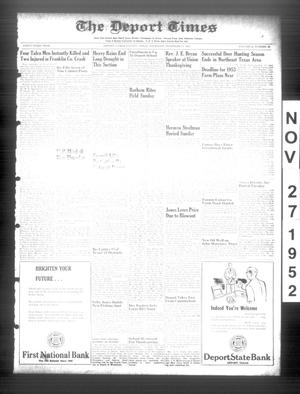 The Deport Times (Deport, Tex.), Vol. 43, No. 43, Ed. 1 Thursday, November 27, 1952