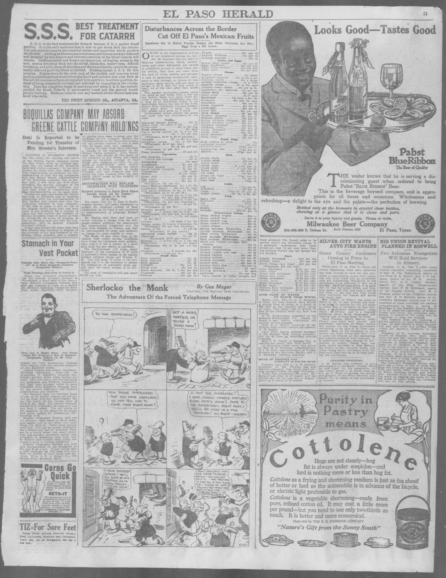 El Paso Herald El Paso Tex Ed 1 Friday February 9 1912 Page 11 Of 16 The Portal To Texas History