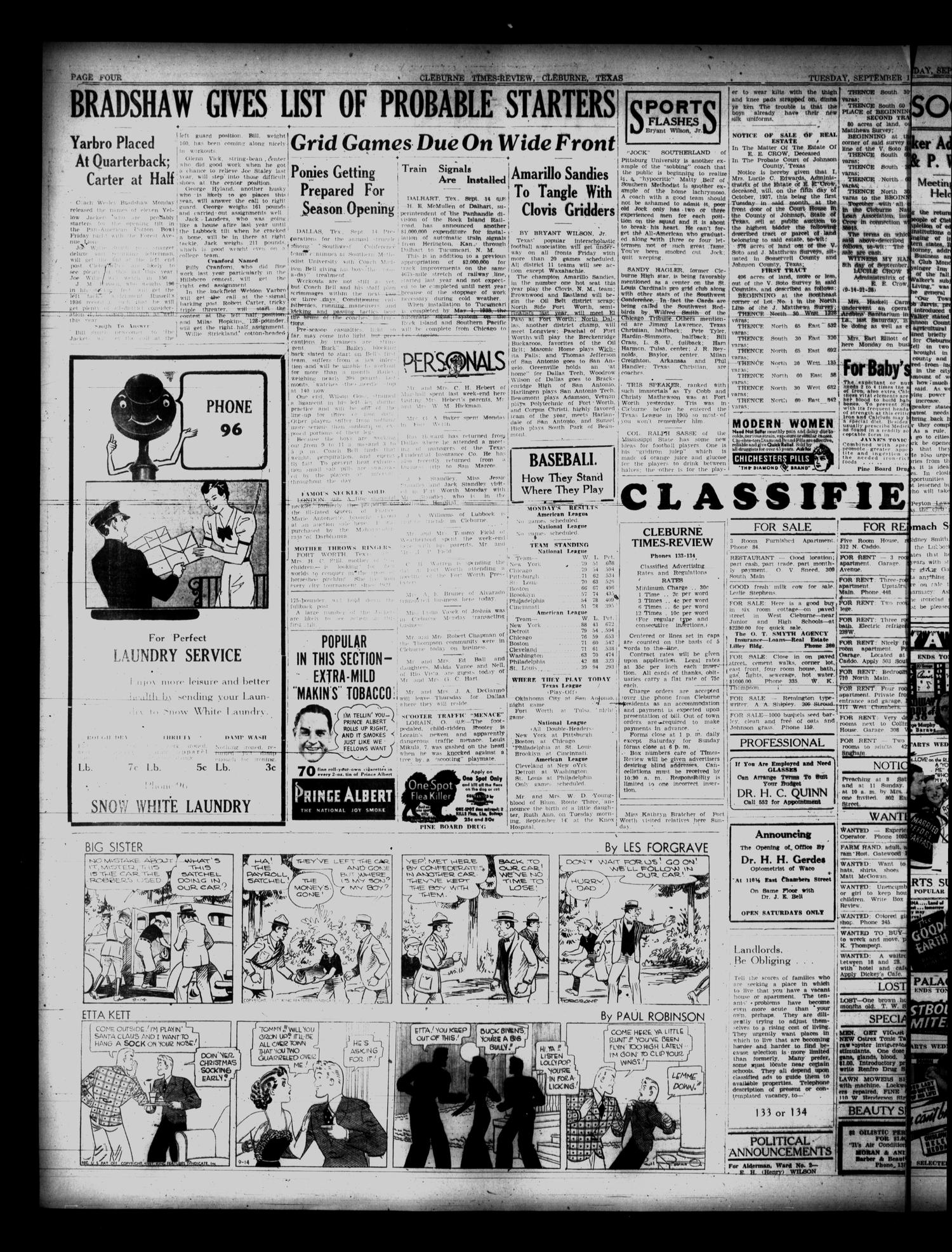 Cleburne Times-Review (Cleburne, Tex.), Vol. [32], No. 290, Ed. 1 Tuesday, September 14, 1937
                                                
                                                    [Sequence #]: 4 of 6
                                                