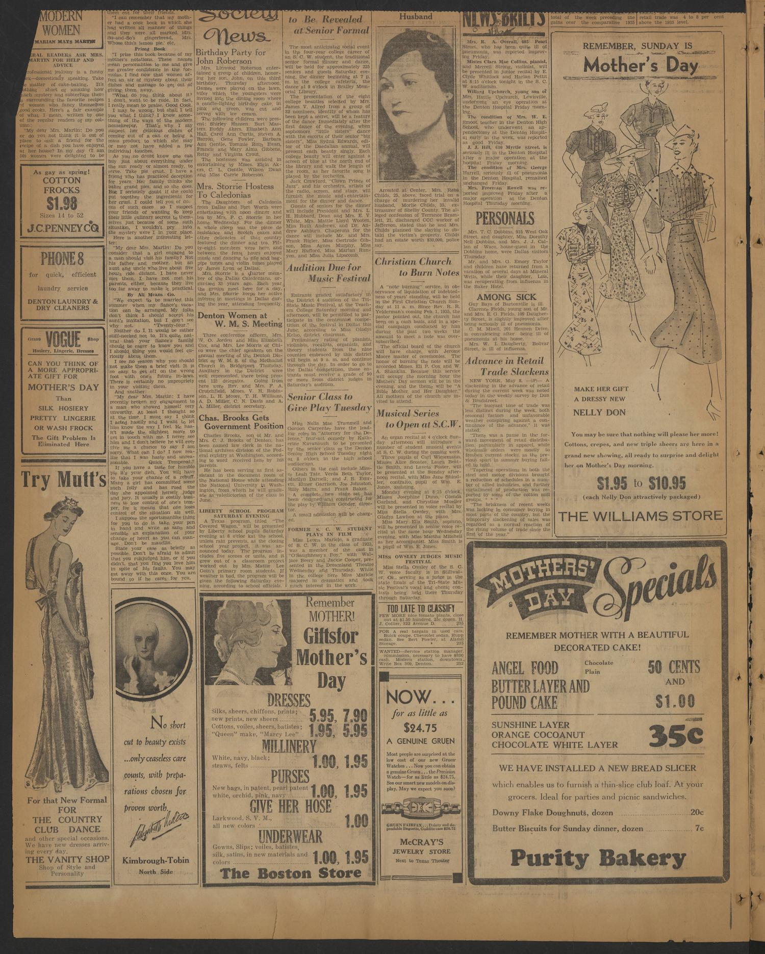 Denton Record-Chronicle (Denton, Tex.), Vol. 35, No. 230, Ed. 1 Friday, May 8, 1936
                                                
                                                    [Sequence #]: 4 of 10
                                                