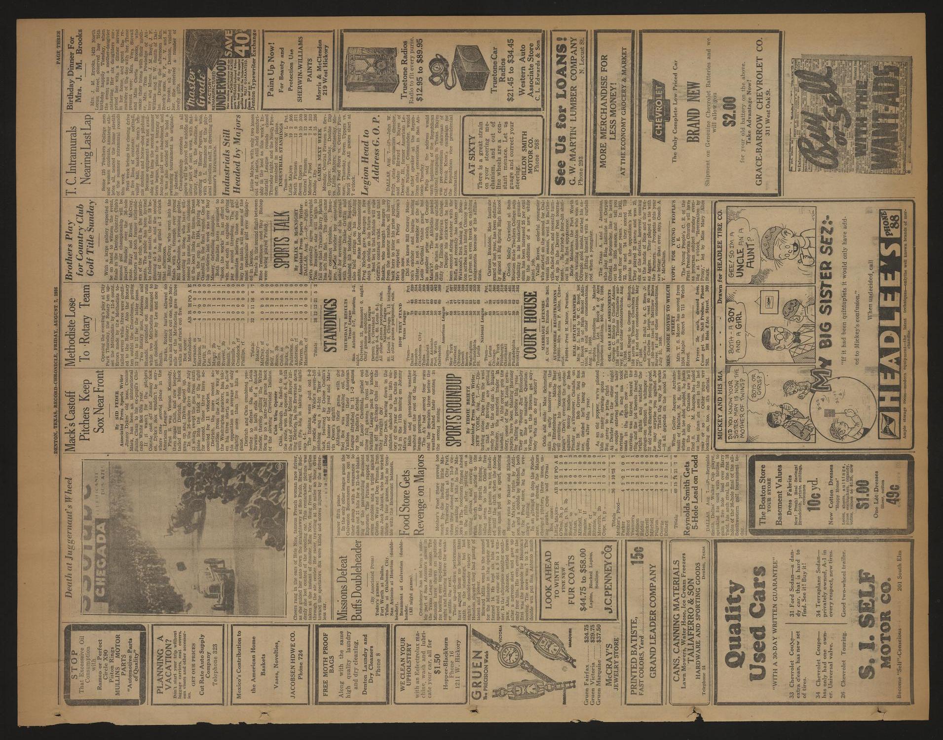Denton Record-Chronicle (Denton, Tex.), Vol. 35, No. 308, Ed. 1 Friday, August 7, 1936
                                                
                                                    [Sequence #]: 3 of 8
                                                