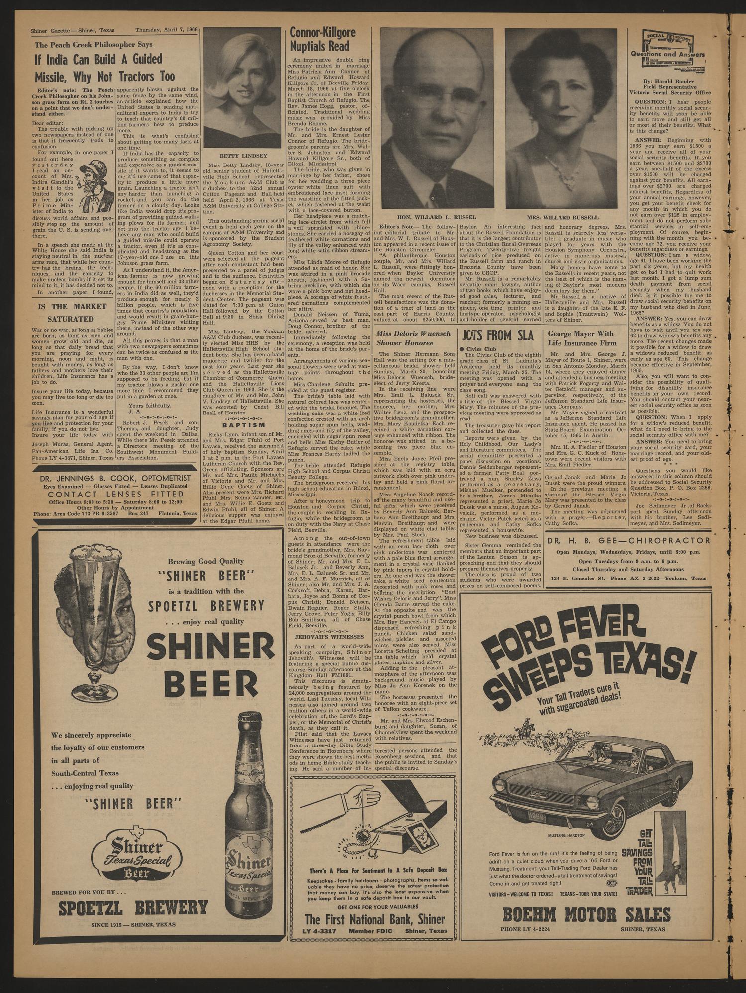 The Shiner Gazette (Shiner, Tex.), Vol. 74, No. 14, Ed. 1 Thursday, April 7, 1966
                                                
                                                    [Sequence #]: 2 of 8
                                                