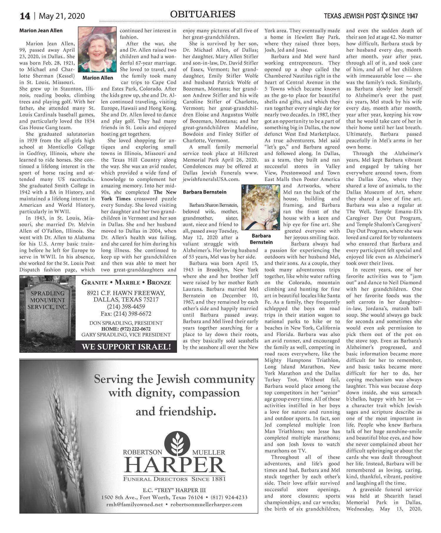 Texas Jewish Post (Dallas, Tex.), Vol. 74, No. 21, Ed. 1 Thursday, May 21, 2020
                                                
                                                    [Sequence #]: 14 of 16
                                                