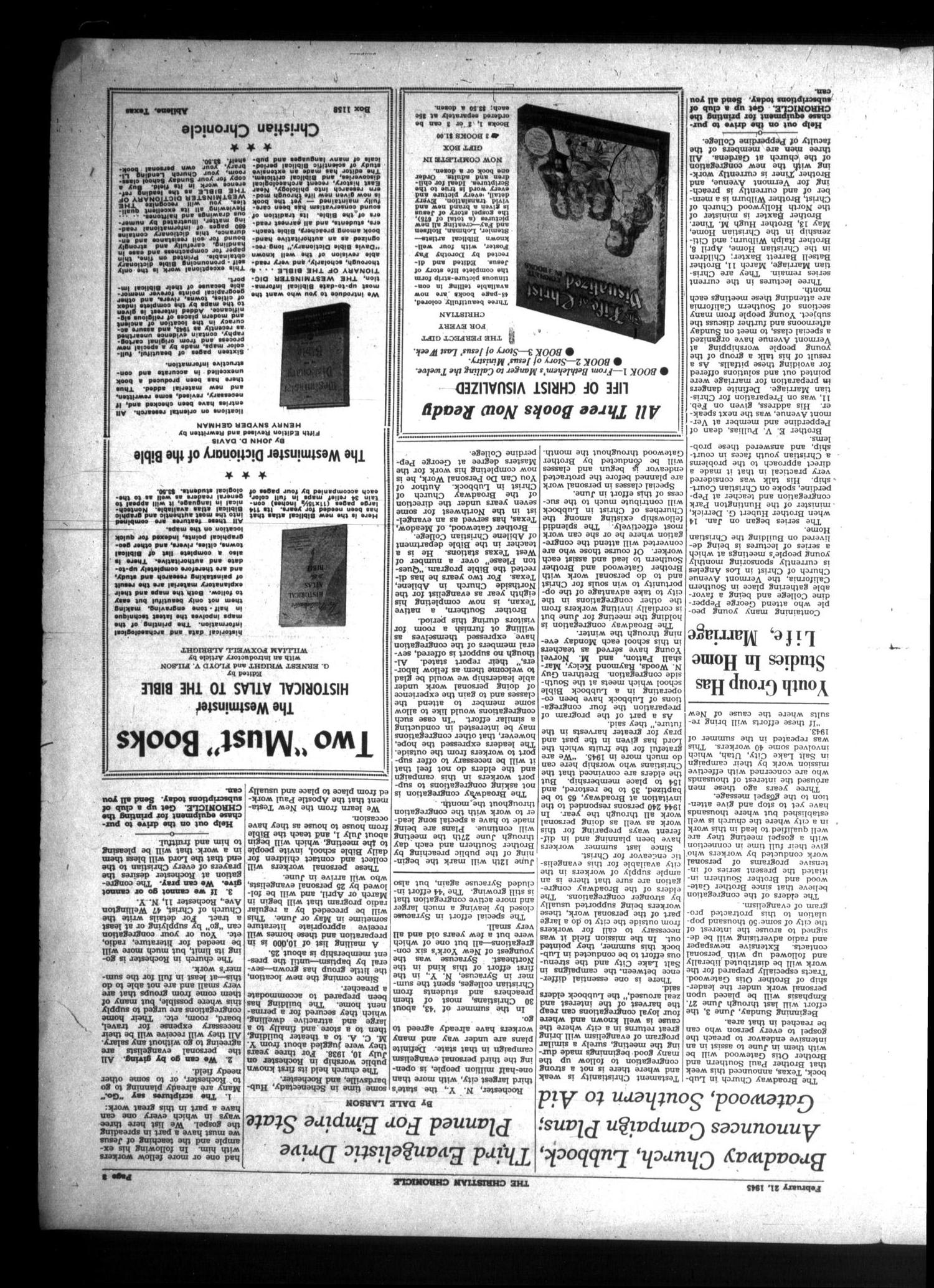 Christian Chronicle (Abilene, Tex.), Vol. 2, No. 38, Ed. 1 Wednesday, February 21, 1945
                                                
                                                    [Sequence #]: 3 of 4
                                                