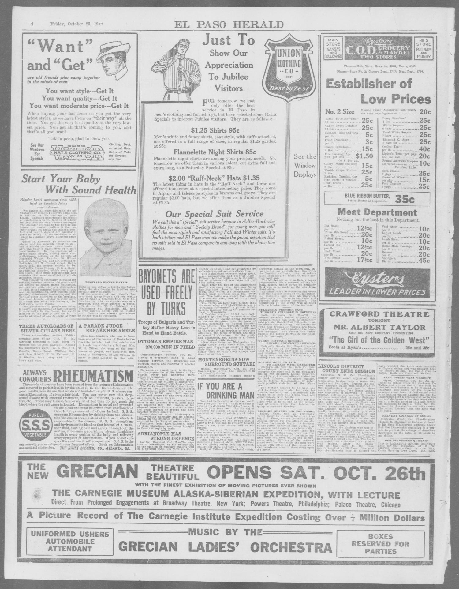 El Paso Herald (El Paso, Tex.), Ed. 1, Friday, October 25, 1912
                                                
                                                    [Sequence #]: 4 of 16
                                                