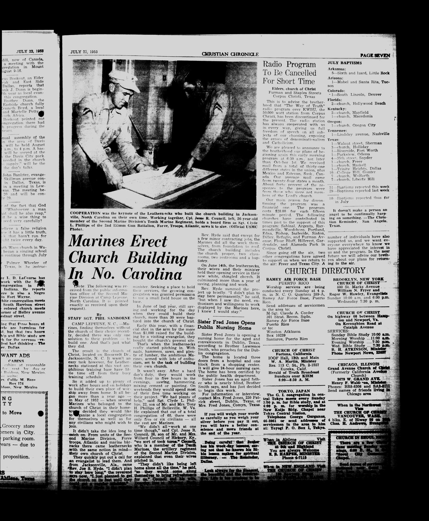 The Christian Chronicle (Abilene, Tex.), Vol. 11, No. 8, Ed. 1 Wednesday, July 22, 1953
                                                
                                                    [Sequence #]: 7 of 8
                                                