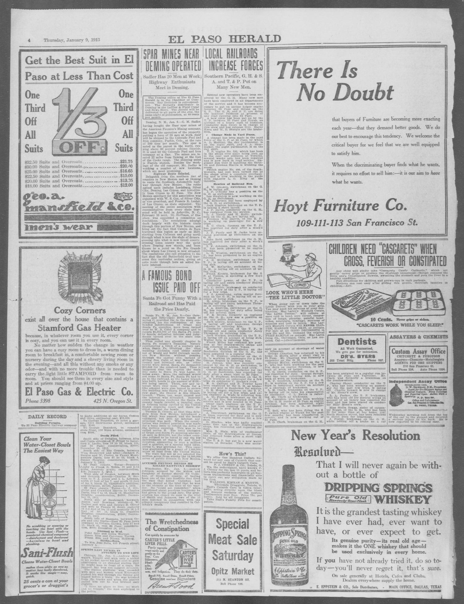 El Paso Herald (El Paso, Tex.), Ed. 1, Thursday, January 9, 1913
                                                
                                                    [Sequence #]: 4 of 10
                                                