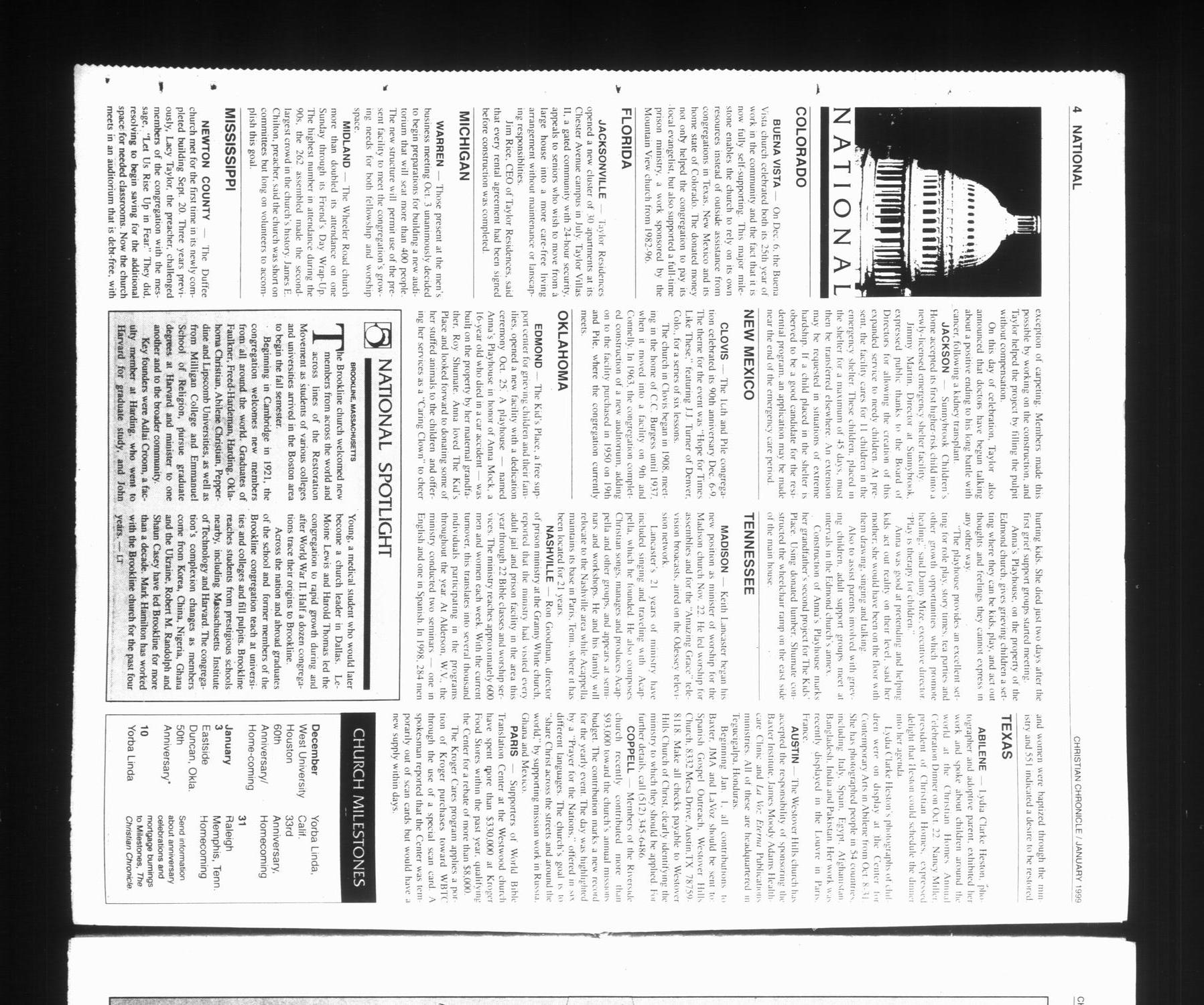 The Christian Chronicle (Oklahoma City, Okla.), Vol. 56, No. 1, Ed. 1, January 1999
                                                
                                                    [Sequence #]: 4 of 35
                                                