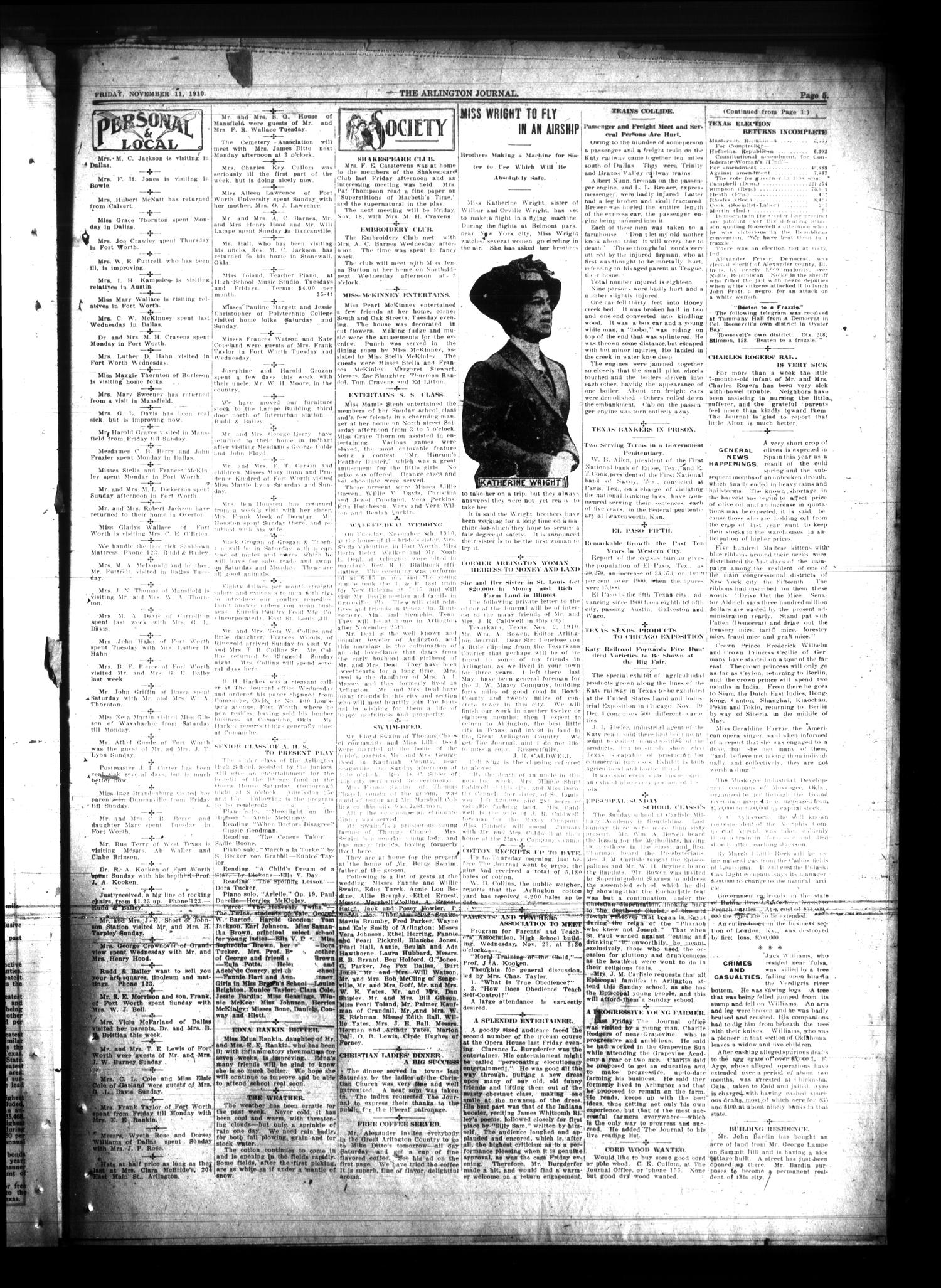 Arlington Journal (Arlington, Tex.), Vol. 14, No. 42, Ed. 1 Friday, November 11, 1910
                                                
                                                    [Sequence #]: 7 of 10
                                                