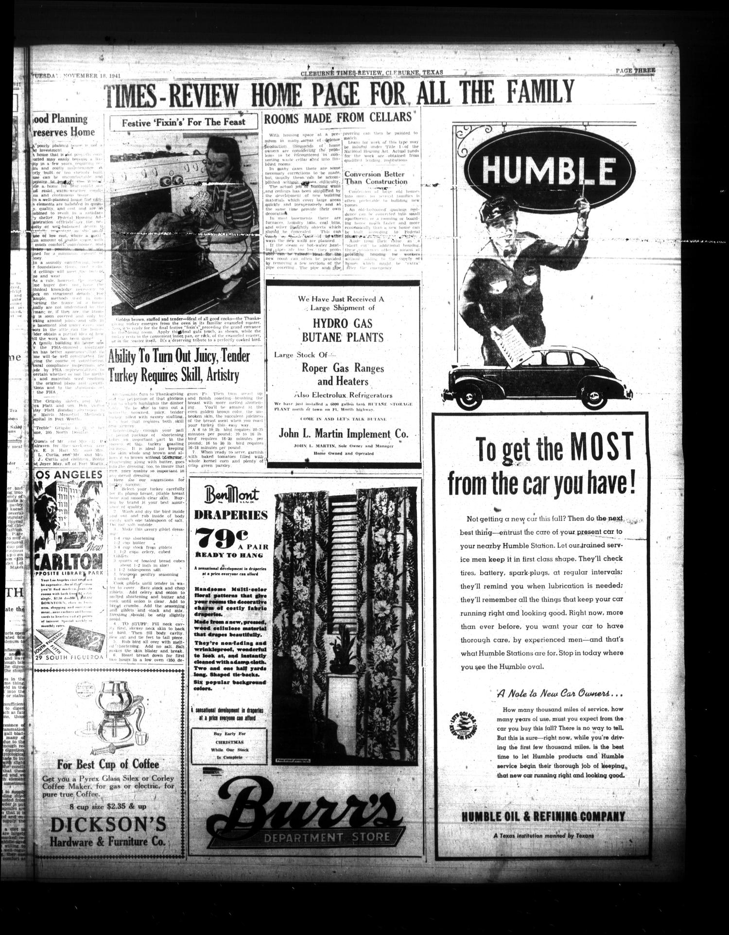 Cleburne Times-Review (Cleburne, Tex.), Vol. 37, No. 38, Ed. 1 Tuesday, November 18, 1941
                                                
                                                    [Sequence #]: 3 of 6
                                                
