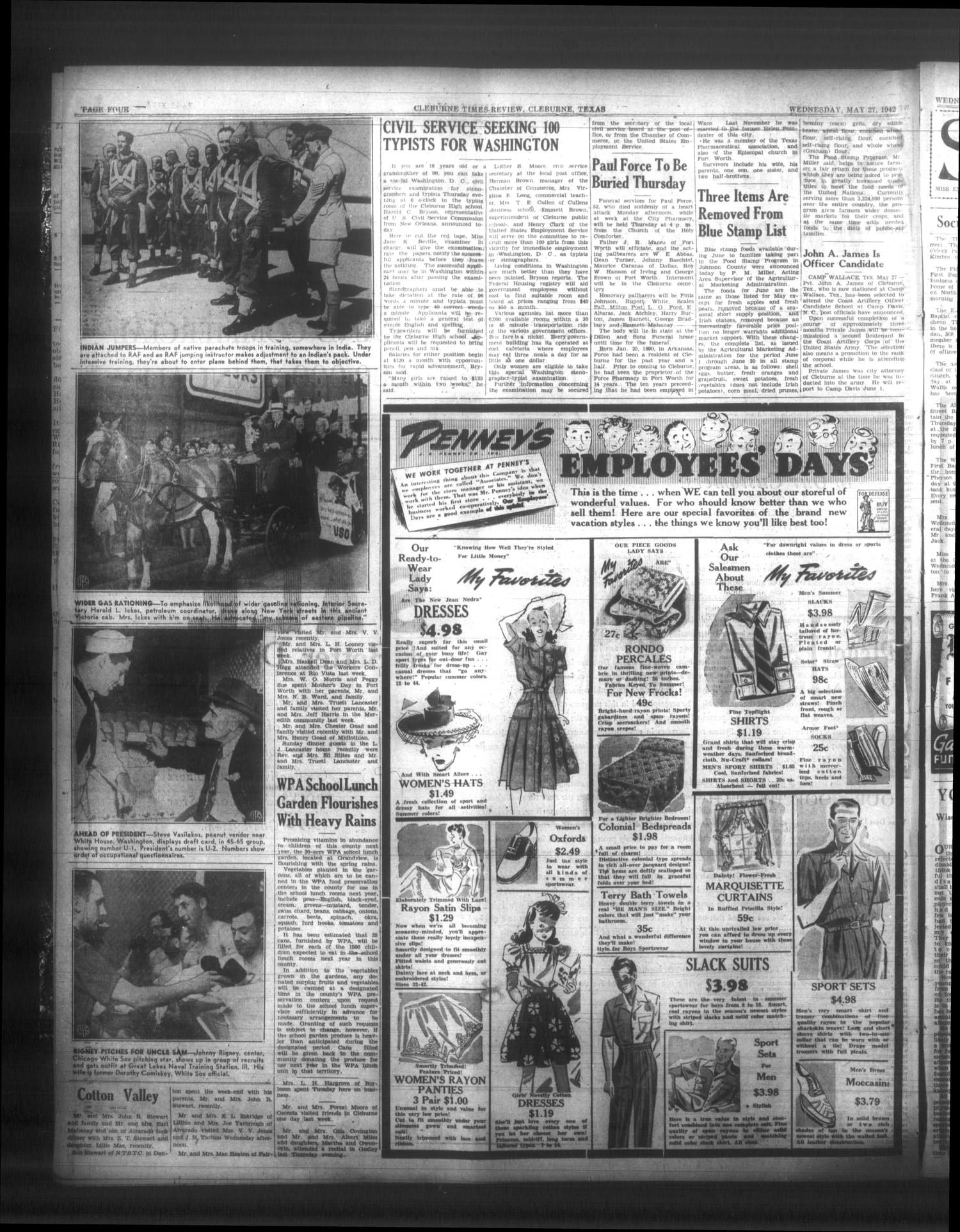 Cleburne Times-Review (Cleburne, Tex.), Vol. 37, No. 198, Ed. 1 Wednesday, May 27, 1942
                                                
                                                    [Sequence #]: 4 of 8
                                                