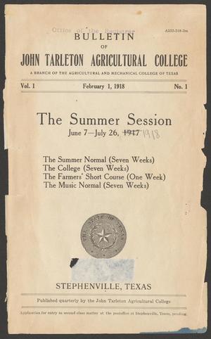 Primary view of object titled 'Catalog of John Tarleton Agricultural College, Summer 1918'.
