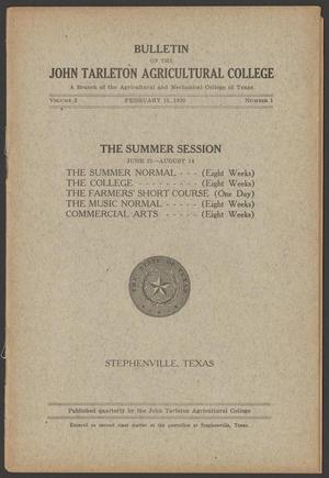 Primary view of object titled 'Catalog of John Tarleton Agricultural College, Summer Session 1920'.