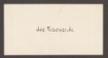 Thumbnail image of item number 1 in: '[Name Card of Joe Kraemer Jr.]'.